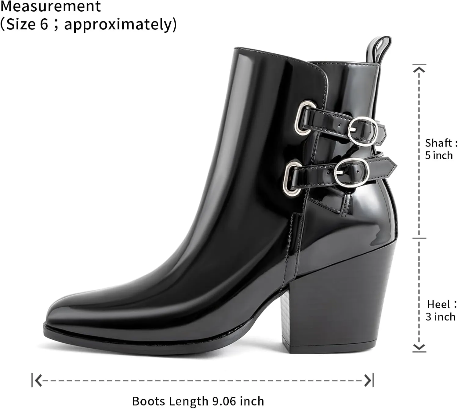 Womens Pointed Toe Ankle Boots Two Buckle Straps Fashion Dating Dress 3 Inch Chunky Block Mid Heel Booties with Zip