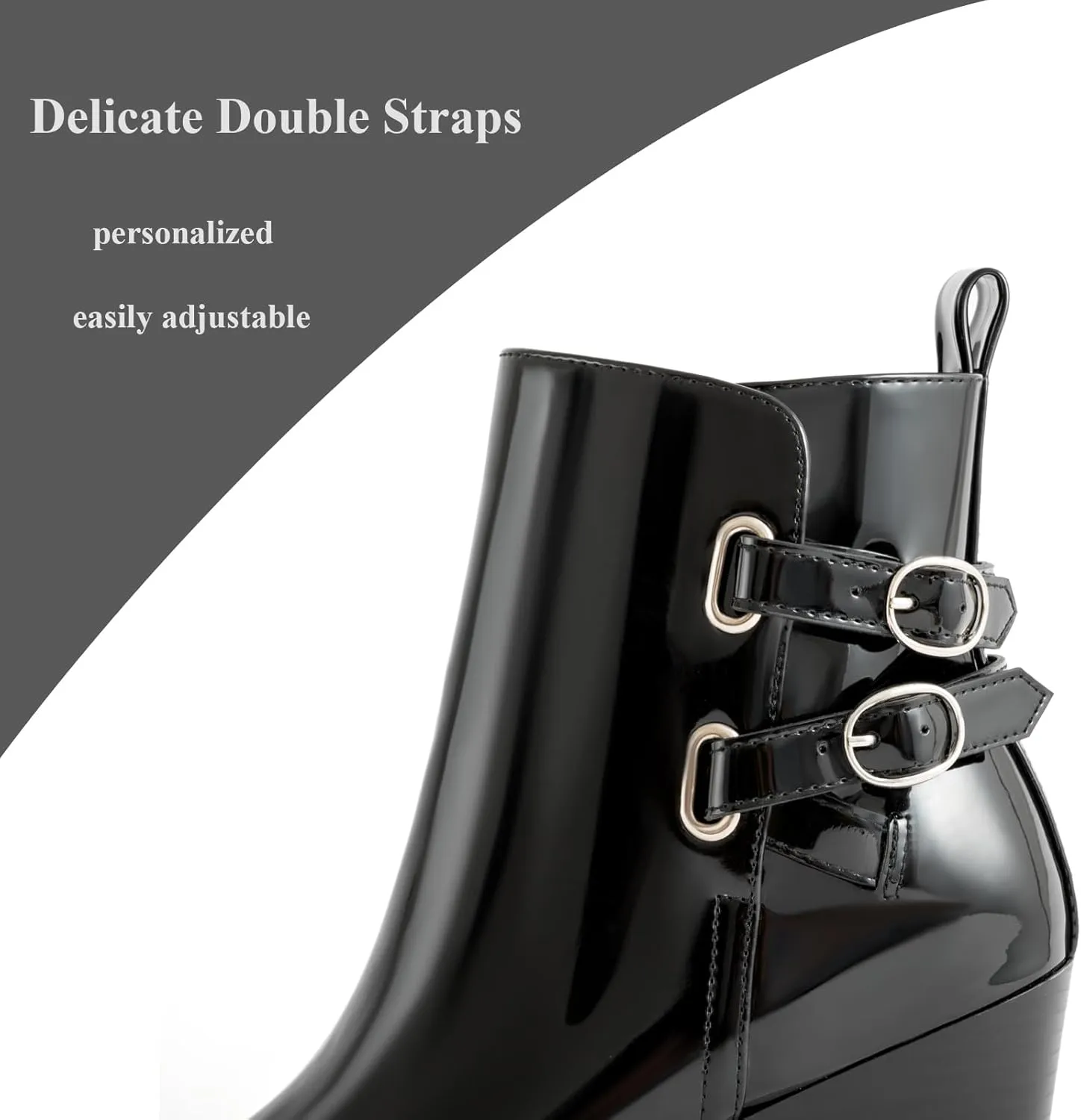Womens Pointed Toe Ankle Boots Two Buckle Straps Fashion Dating Dress 3 Inch Chunky Block Mid Heel Booties with Zip