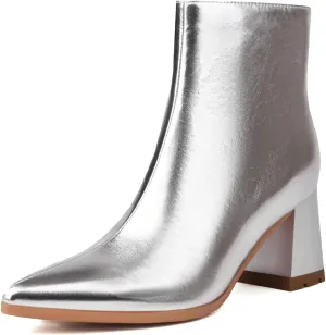 Women's Pointed Toe Boots Block Chunky Heel Ankle Booties