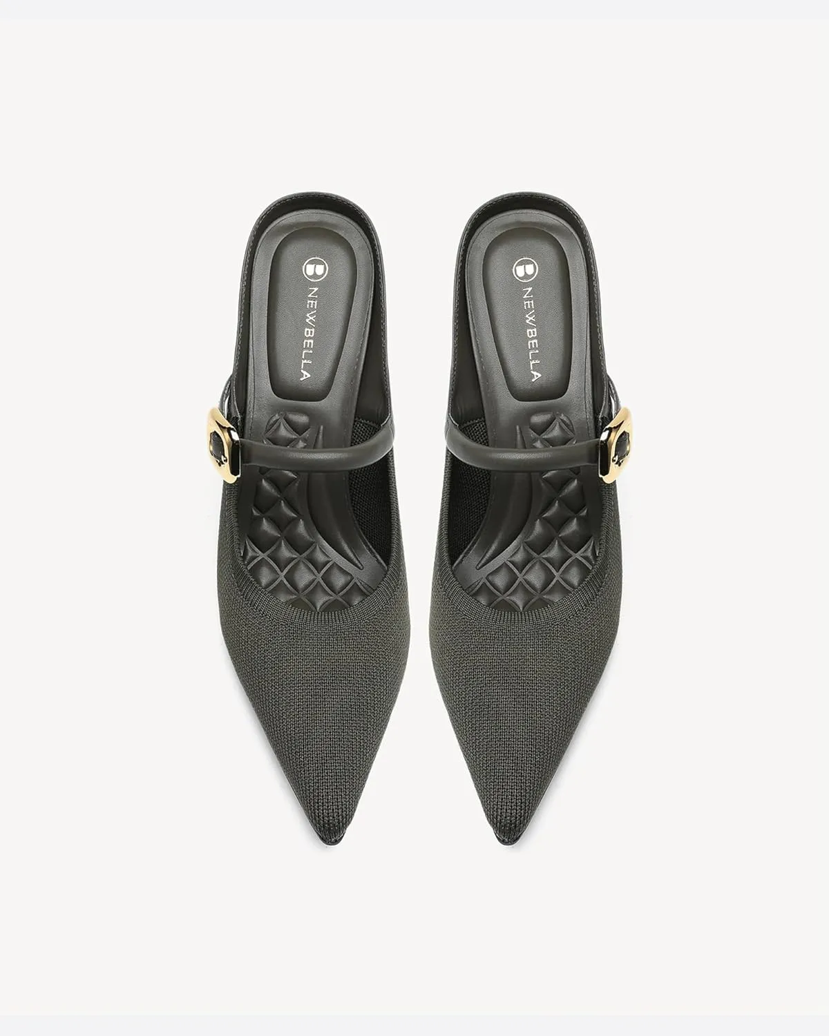 Women's Pointed Toe Heeled Mules, Knit Sandals, Slip-On Shoes