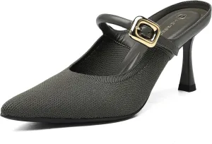 Women's Pointed Toe Heeled Mules, Knit Sandals, Slip-On Shoes