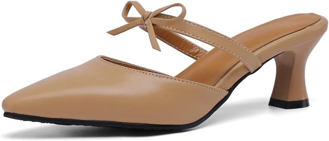 Women's Pointed Toe Kitten Heel Mules Slip on Bow Ankle Strap Slingback Dress Shoes Fashion Closed Toe Prom Party Dance Wedding Shoes