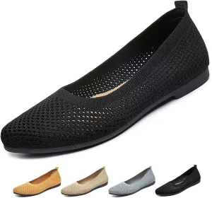 Women's Pointed Toe Slip-On Knit Flats,Breathable Mesh Soft Sole Comfortable Ballet Flats Casual Walking Work Dressy Loafers