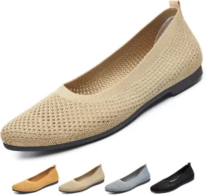 Women's Pointed Toe Slip-On Knit Flats,Breathable Mesh Soft Sole Comfortable Ballet Flats Casual Walking Work Dressy Loafers