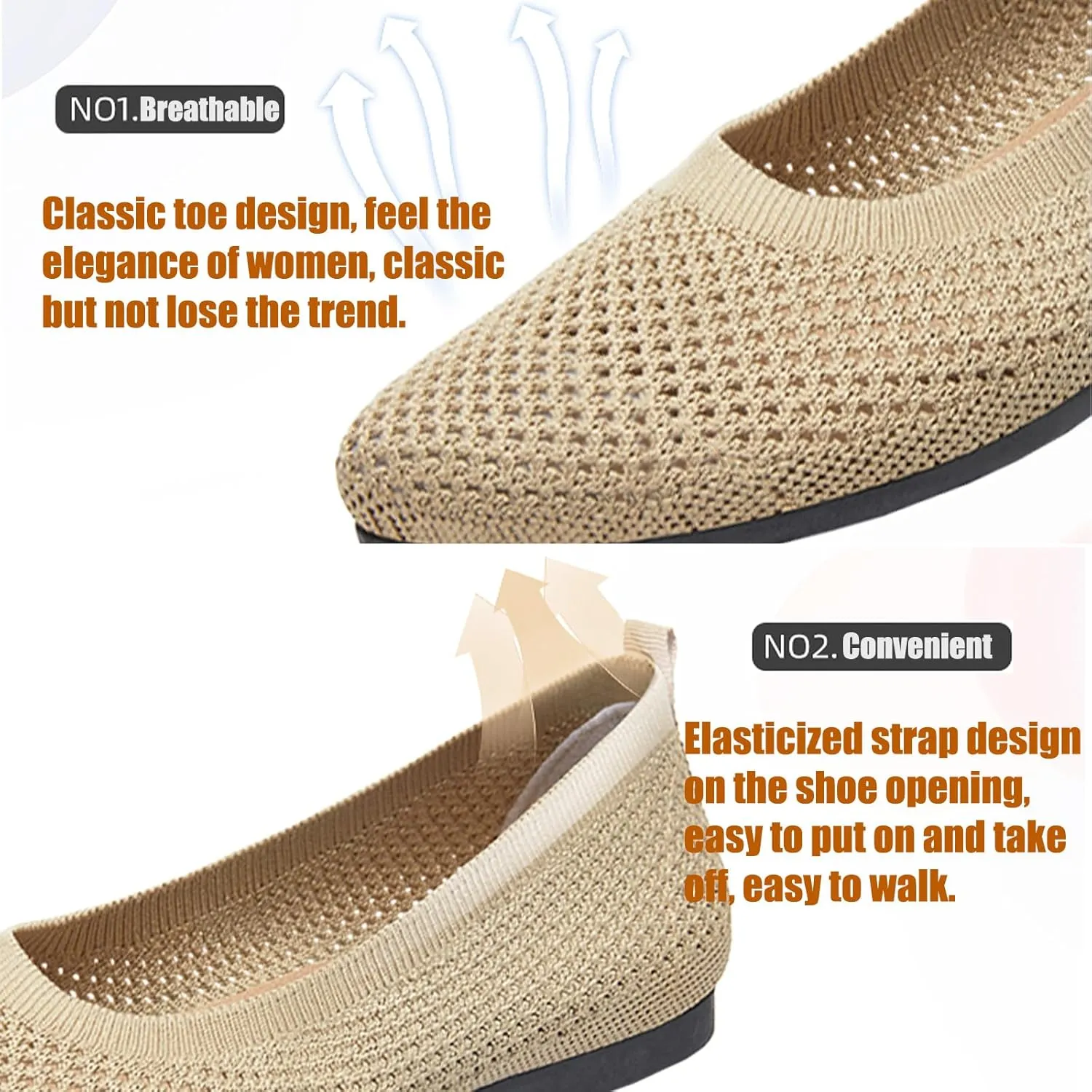Women's Pointed Toe Slip-On Knit Flats,Breathable Mesh Soft Sole Comfortable Ballet Flats Casual Walking Work Dressy Loafers