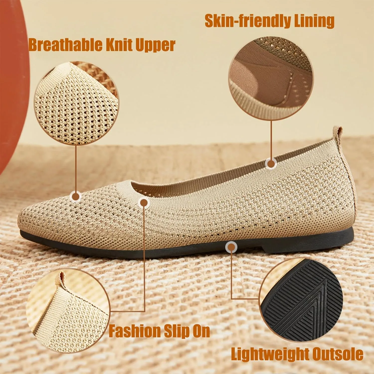 Women's Pointed Toe Slip-On Knit Flats,Breathable Mesh Soft Sole Comfortable Ballet Flats Casual Walking Work Dressy Loafers