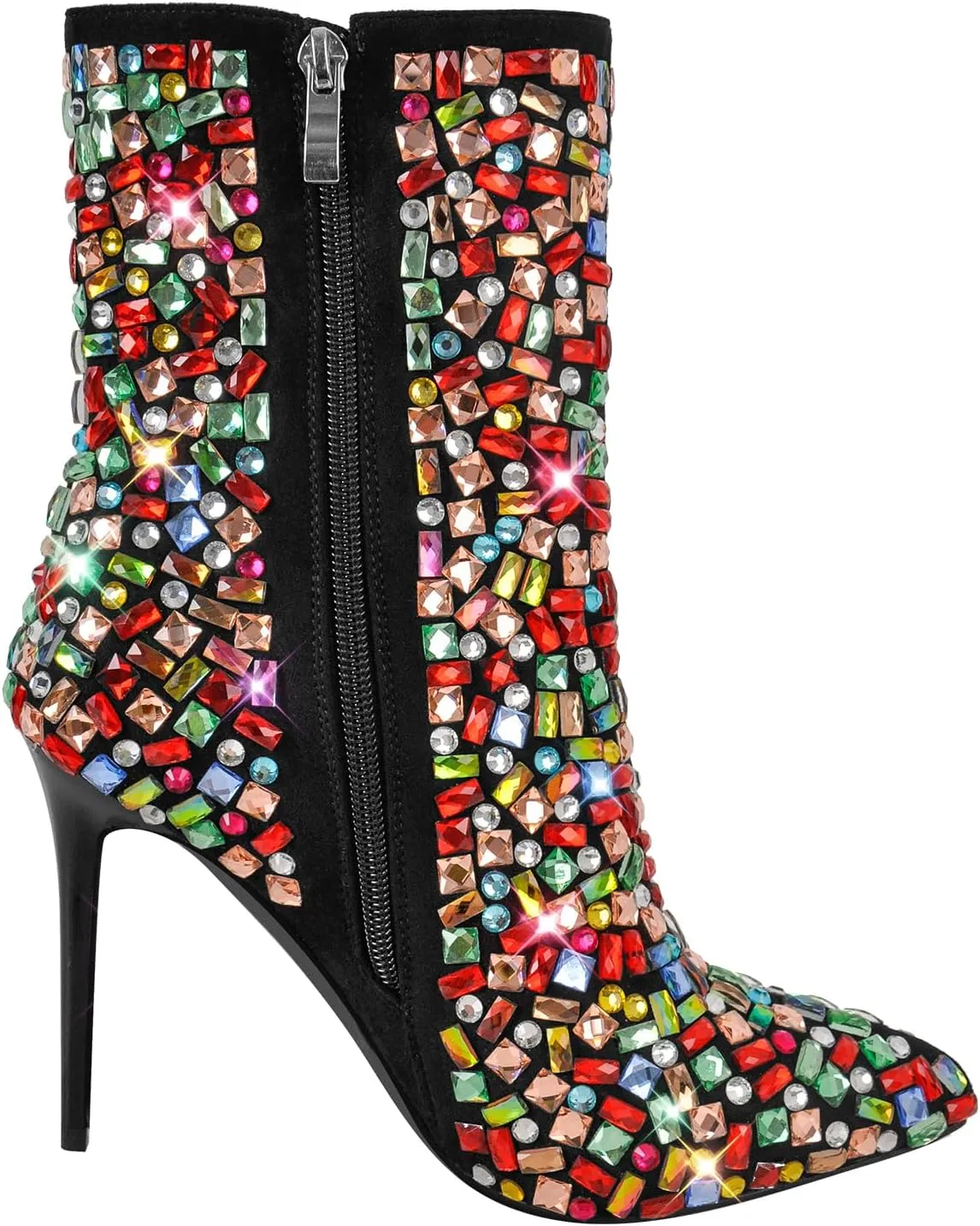 Women's Rhinestones Studded Sparkly Slim High Heels Side Zipper Ankle Boots