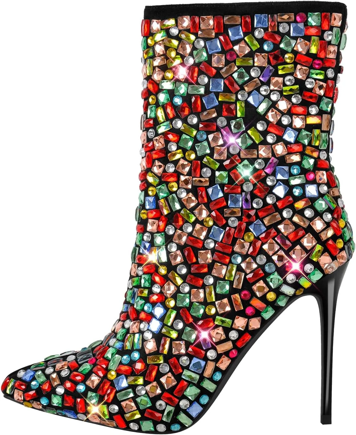 Women's Rhinestones Studded Sparkly Slim High Heels Side Zipper Ankle Boots