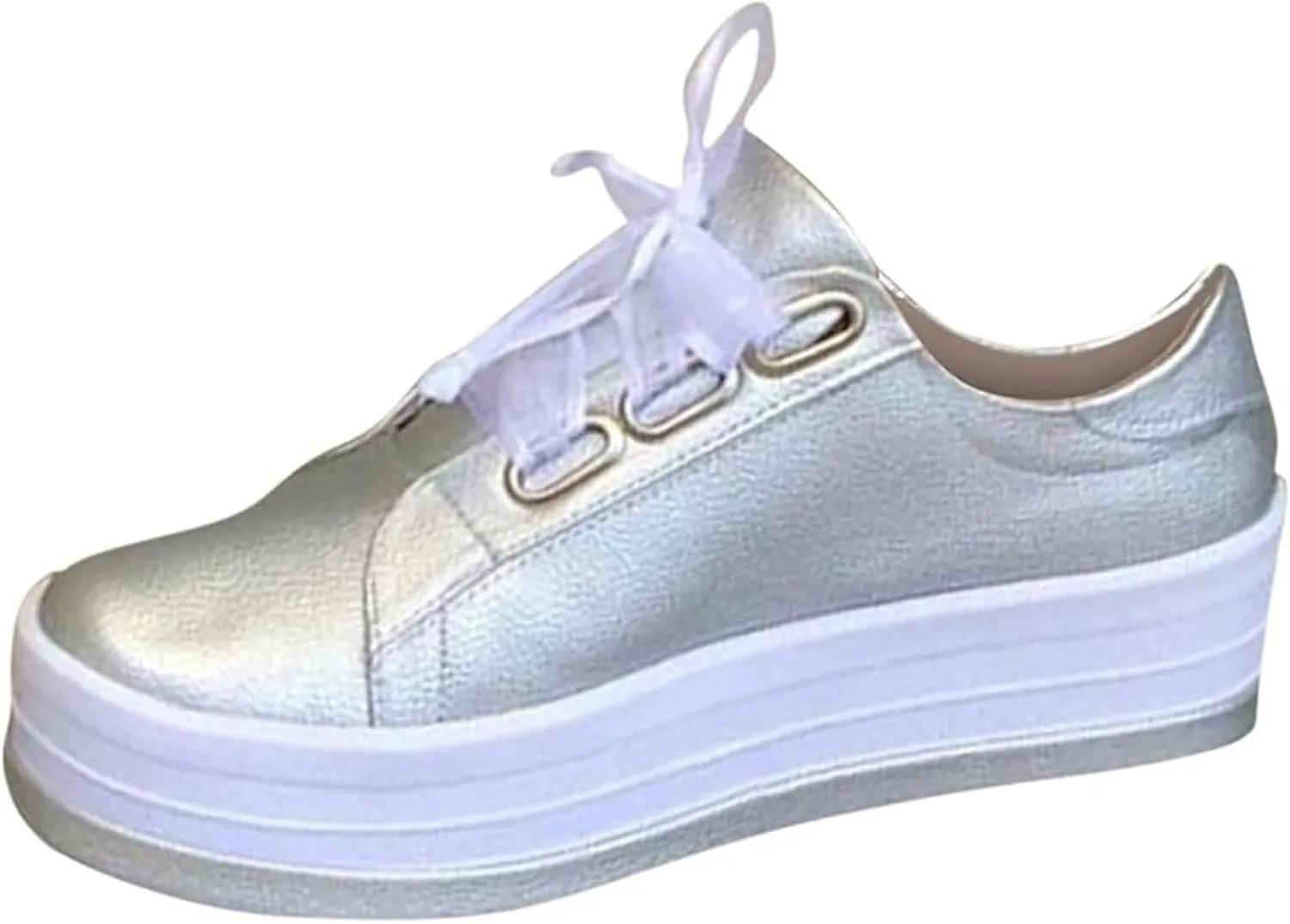Women's Round Toe Wedges Sneakers Fashion Classic Low Cut Lace Up Platform Walking Dress Shoes Summer Lightweight Breathable Orthotic Flat Loafers Sporty
