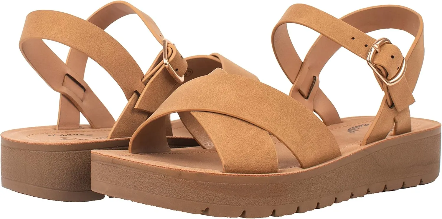 Womens Sandals Platform Ankle Buckle Criss Cross Band Ladies Straps Sandals Shoes JOSIE