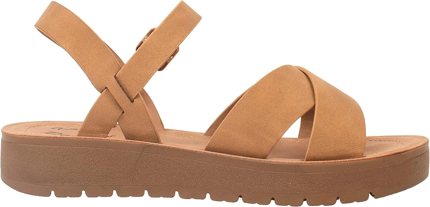 Womens Sandals Platform Ankle Buckle Criss Cross Band Ladies Straps Sandals Shoes JOSIE