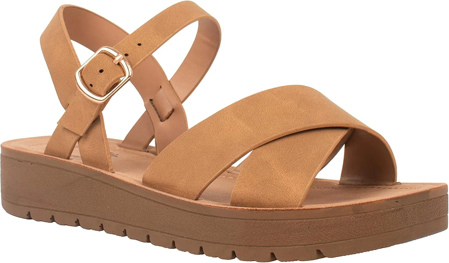 Womens Sandals Platform Ankle Buckle Criss Cross Band Ladies Straps Sandals Shoes JOSIE