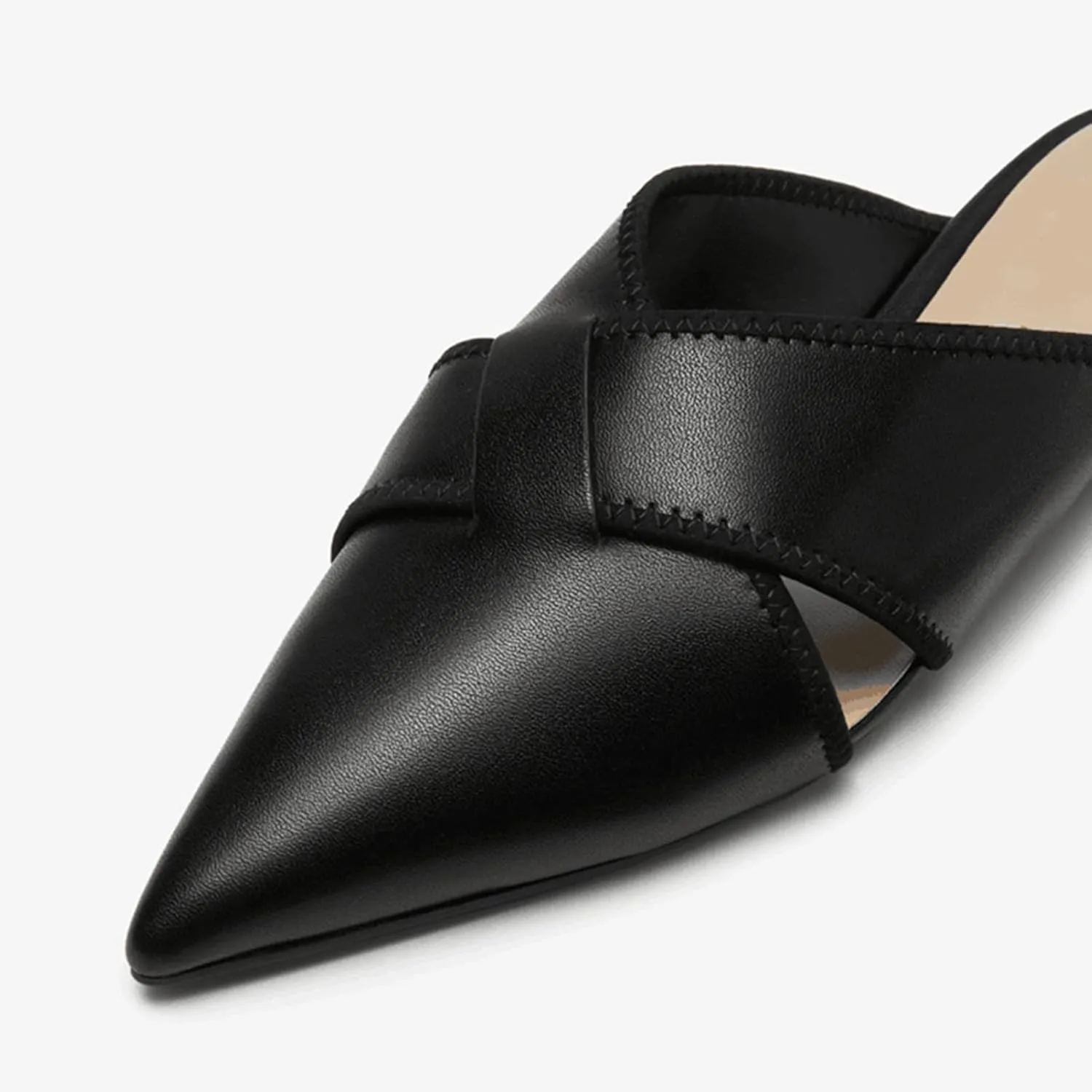 Women's Slip On Flat Mules Closed Pointed Toe Cut Out Comfortable Cross Strap Backless Loafer Shoes