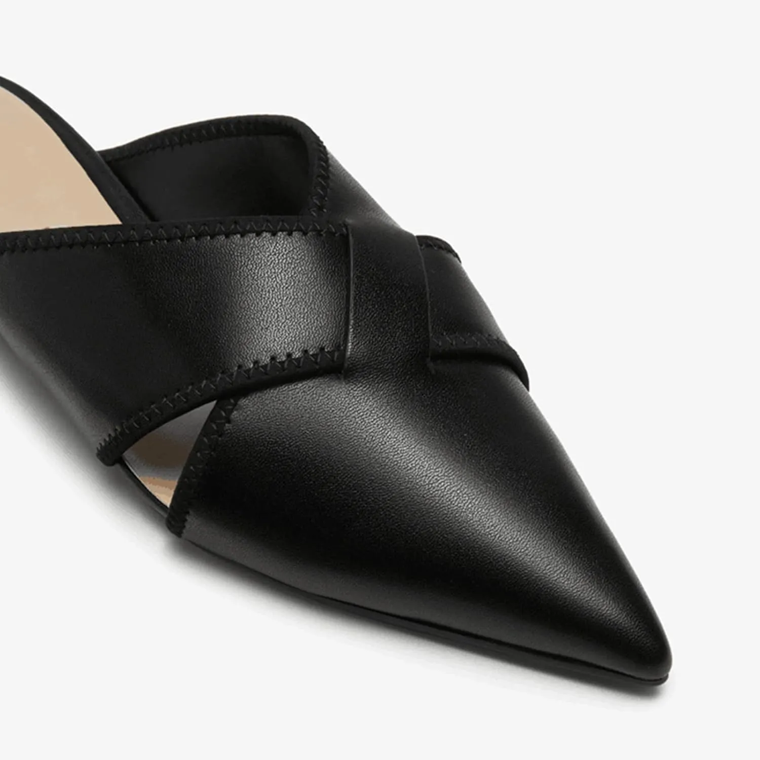Women's Slip On Flat Mules Closed Pointed Toe Cut Out Comfortable Cross Strap Backless Loafer Shoes