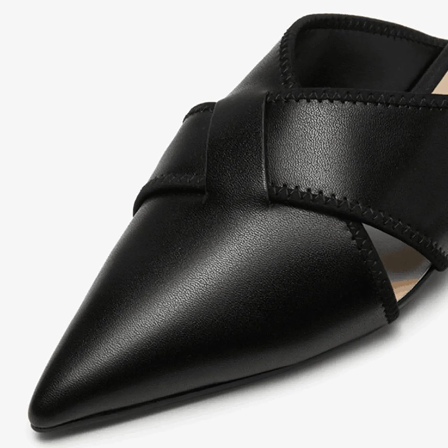 Women's Slip On Flat Mules Closed Pointed Toe Cut Out Comfortable Cross Strap Backless Loafer Shoes
