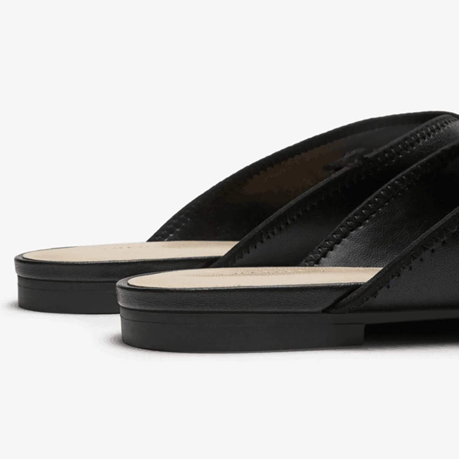 Women's Slip On Flat Mules Closed Pointed Toe Cut Out Comfortable Cross Strap Backless Loafer Shoes