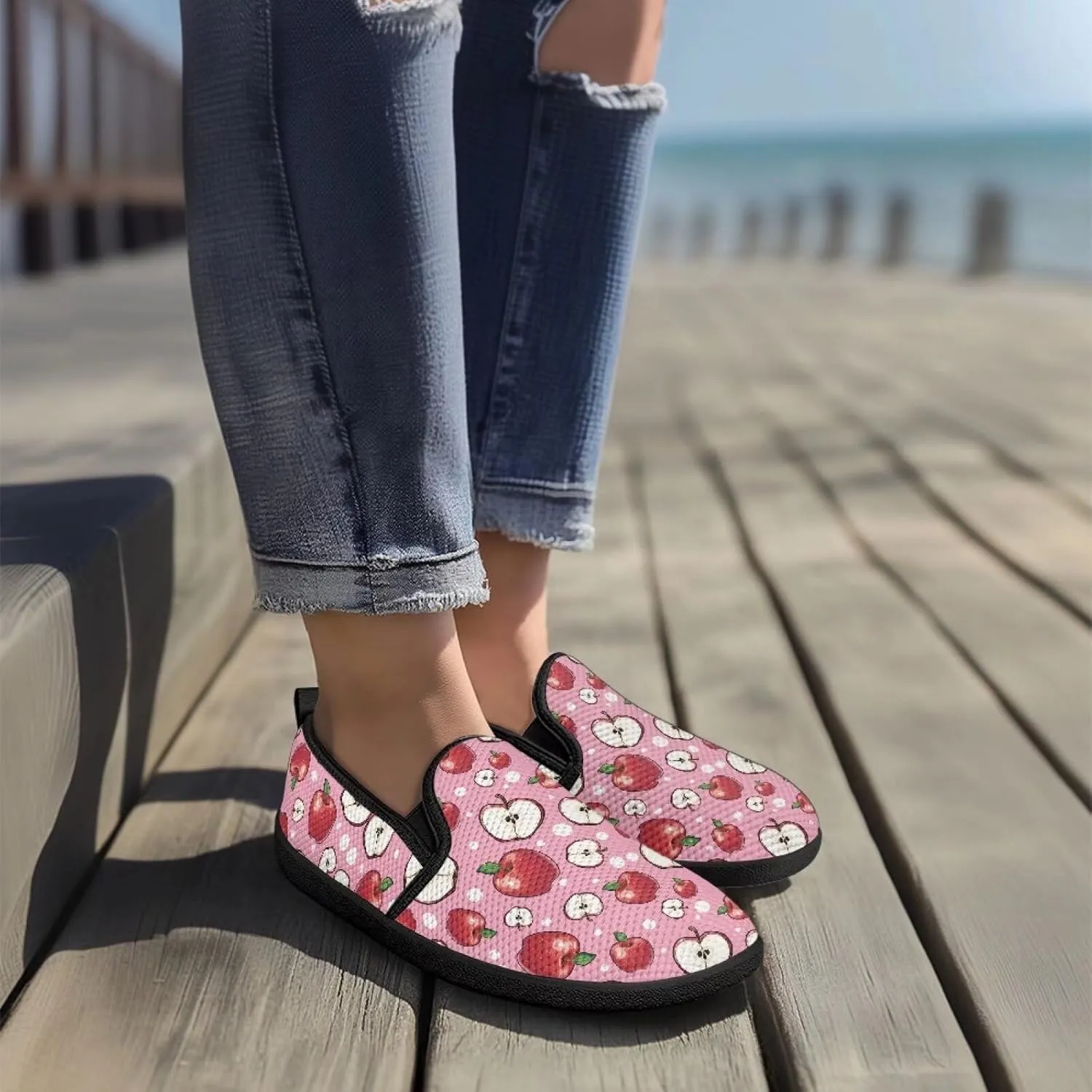 Womens Slip On Mesh Flats Breathable Low-Cut Loafers Wide Toe Box Walking Shoes Laides Dressy Shoes Soft SizeUS 6-11