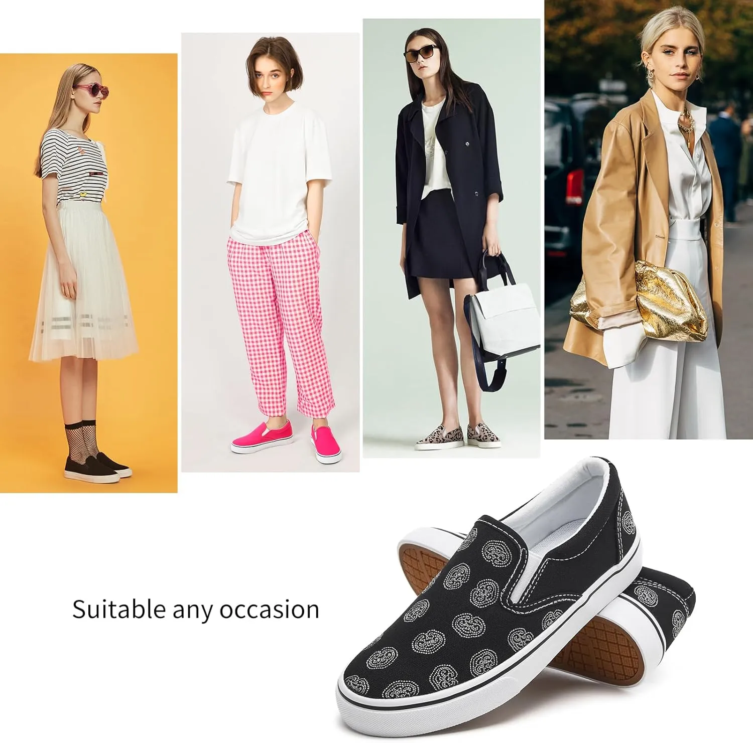 Women's Slip on Shoes Canvas Sneakers Loafers Non Slip Shoes Low Top Casual Shoes