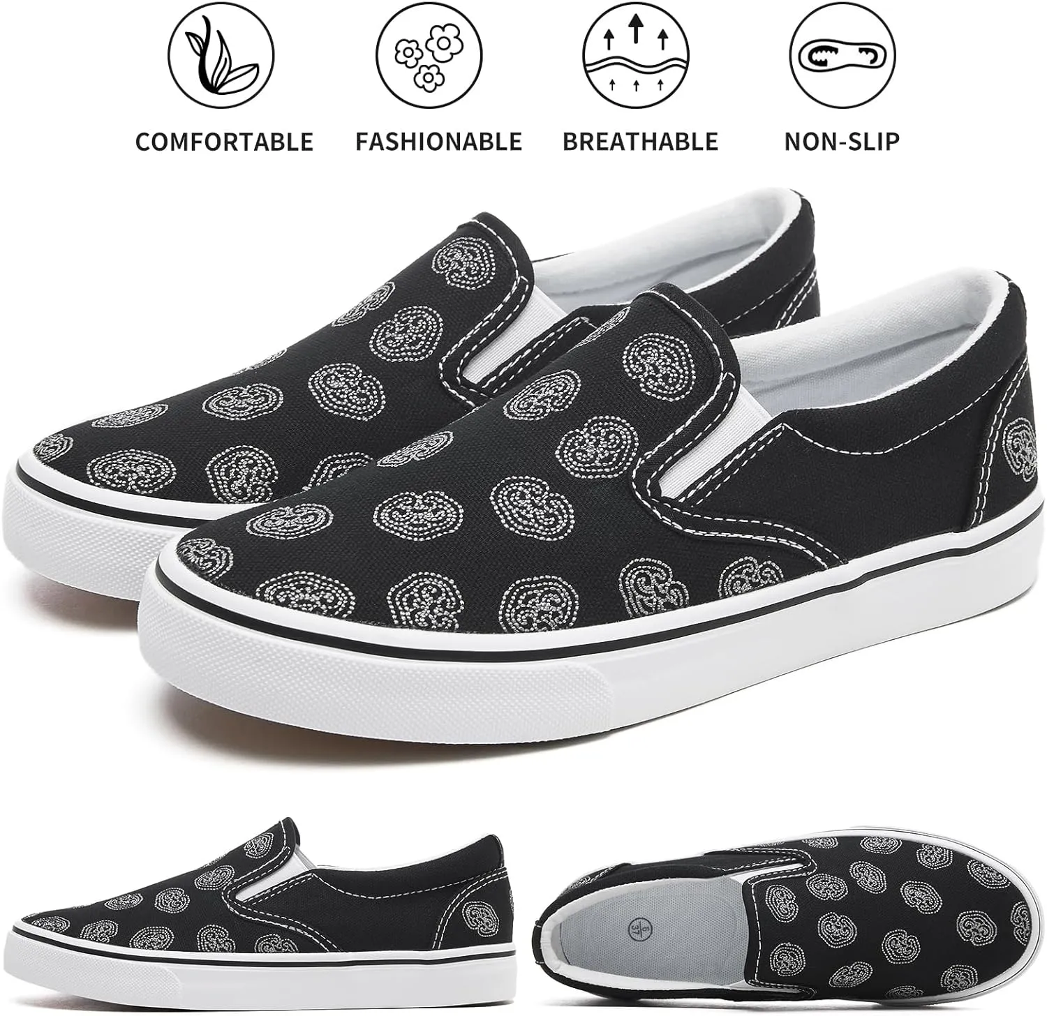 Women's Slip on Shoes Canvas Sneakers Loafers Non Slip Shoes Low Top Casual Shoes
