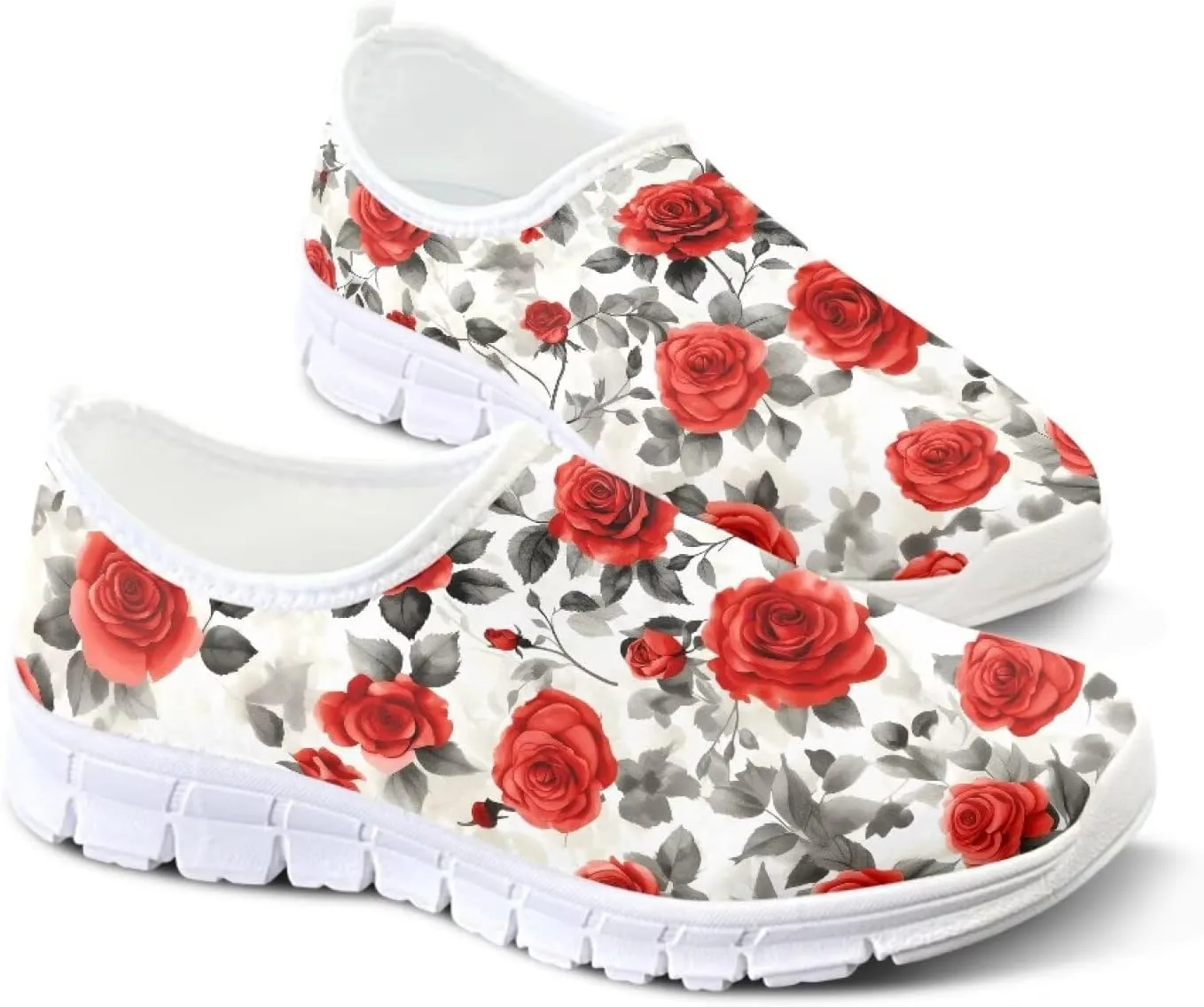 Womens Slip On Walking Shoes Non Slip Fashion Sneakers Breathable Workout Shoes Lightweight Gym Loafers White Sole