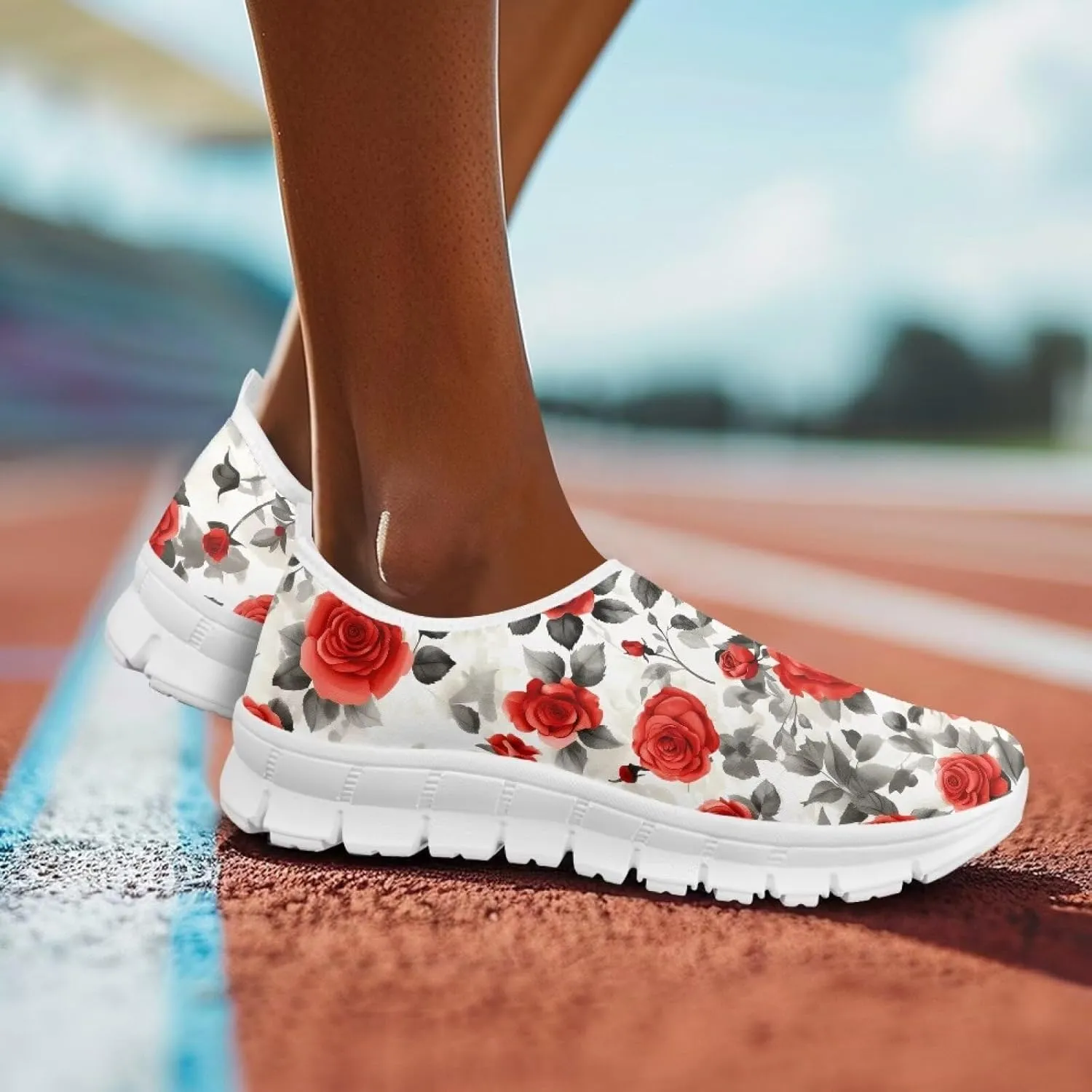 Womens Slip On Walking Shoes Non Slip Fashion Sneakers Breathable Workout Shoes Lightweight Gym Loafers White Sole