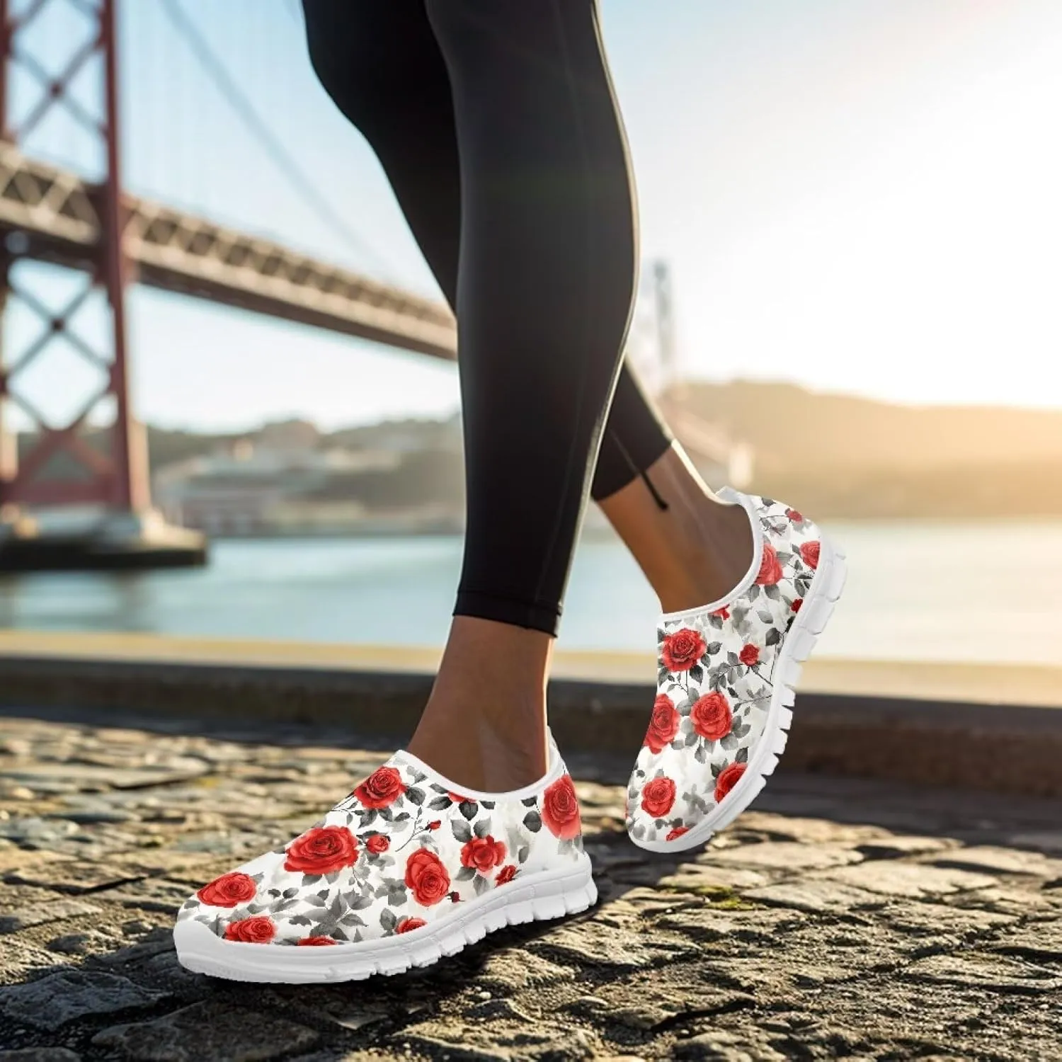 Womens Slip On Walking Shoes Non Slip Fashion Sneakers Breathable Workout Shoes Lightweight Gym Loafers White Sole