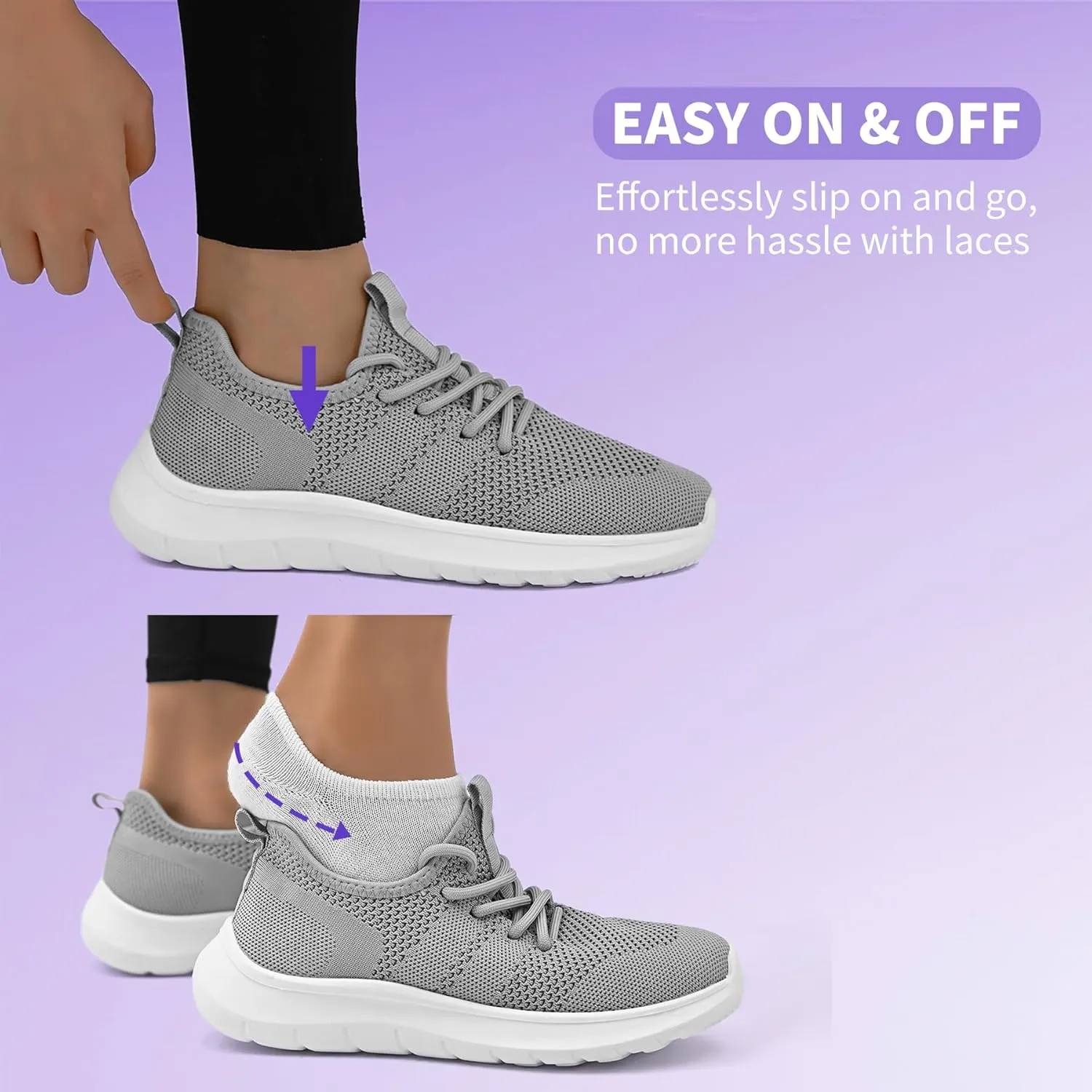Women's Slip On Walking Shoes Non Slip Running Tennis Shoes Lightweight Breathable Athletic Gym Workout Cross Training Sneakers