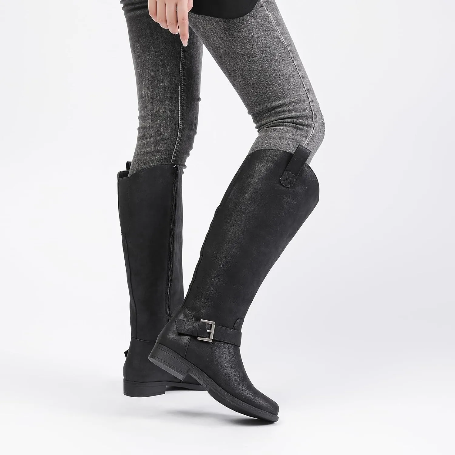 Women's Slouchy Knee High Boots, Comfortable and Fashionable Round Toe Riding Combat Boots for Fall and Winter Wear for Women.
