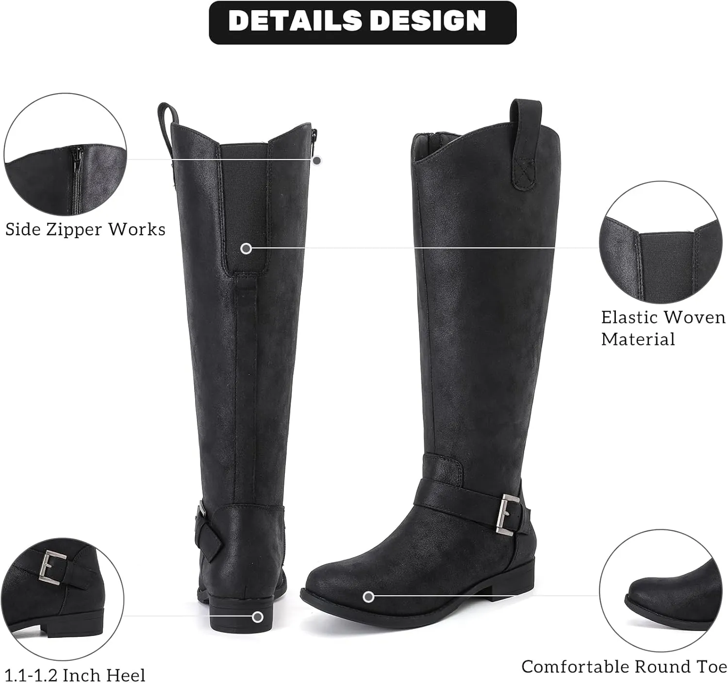 Women's Slouchy Knee High Boots, Comfortable and Fashionable Round Toe Riding Combat Boots for Fall and Winter Wear for Women.