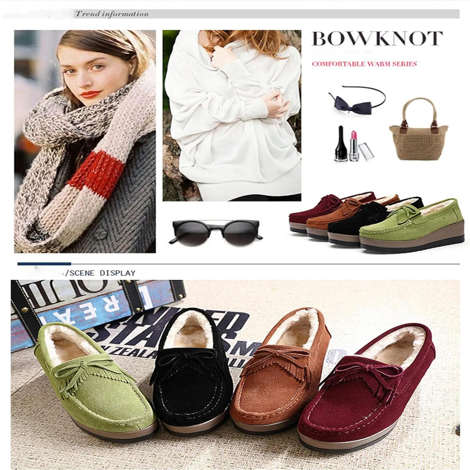 Women's Tassel Suede Plush Wedge Shaped Sports Shoes Fashion Thick Sole Arched Casual Loafers Velvet Tassel Bow Wedge Casual Shoes