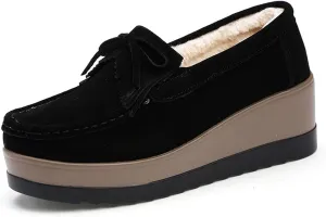 Women's Tassel Suede Plush Wedge Shaped Sports Shoes Fashion Thick Sole Arched Casual Loafers Velvet Tassel Bow Wedge Casual Shoes