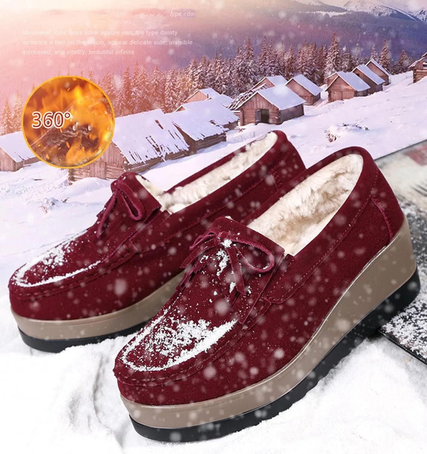 Women's Tassel Suede Plush Wedge Shaped Sports Shoes Fashion Thick Sole Arched Casual Loafers Velvet Tassel Bow Wedge Casual Shoes
