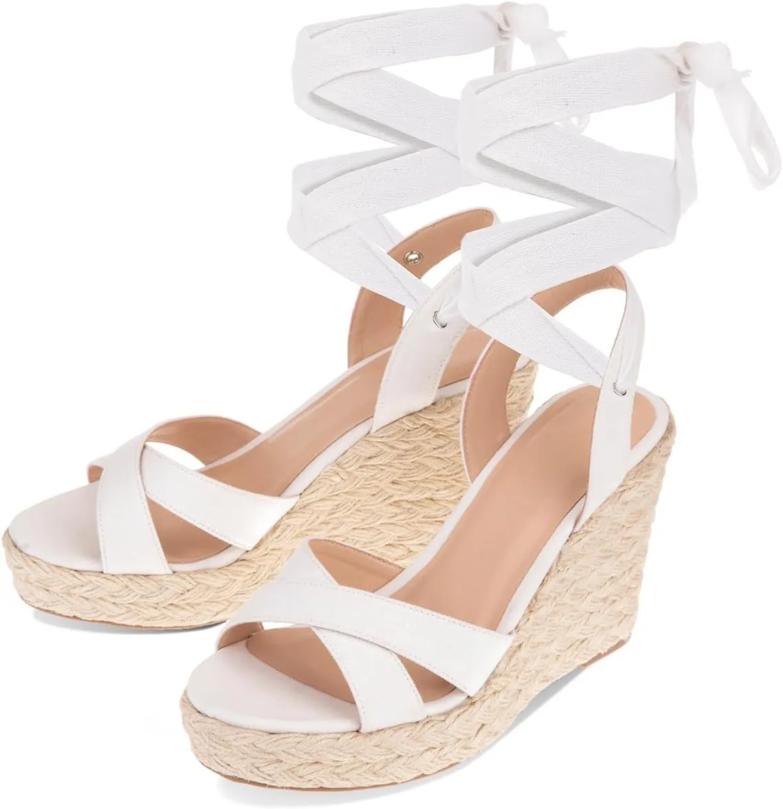 Women's Wedge Platform Espadrille Open Toe Lace-Up Sandals, Cross Strap Wedge Sandals Summer Espadrilles Ankle Strap Buckle Platform Sandals