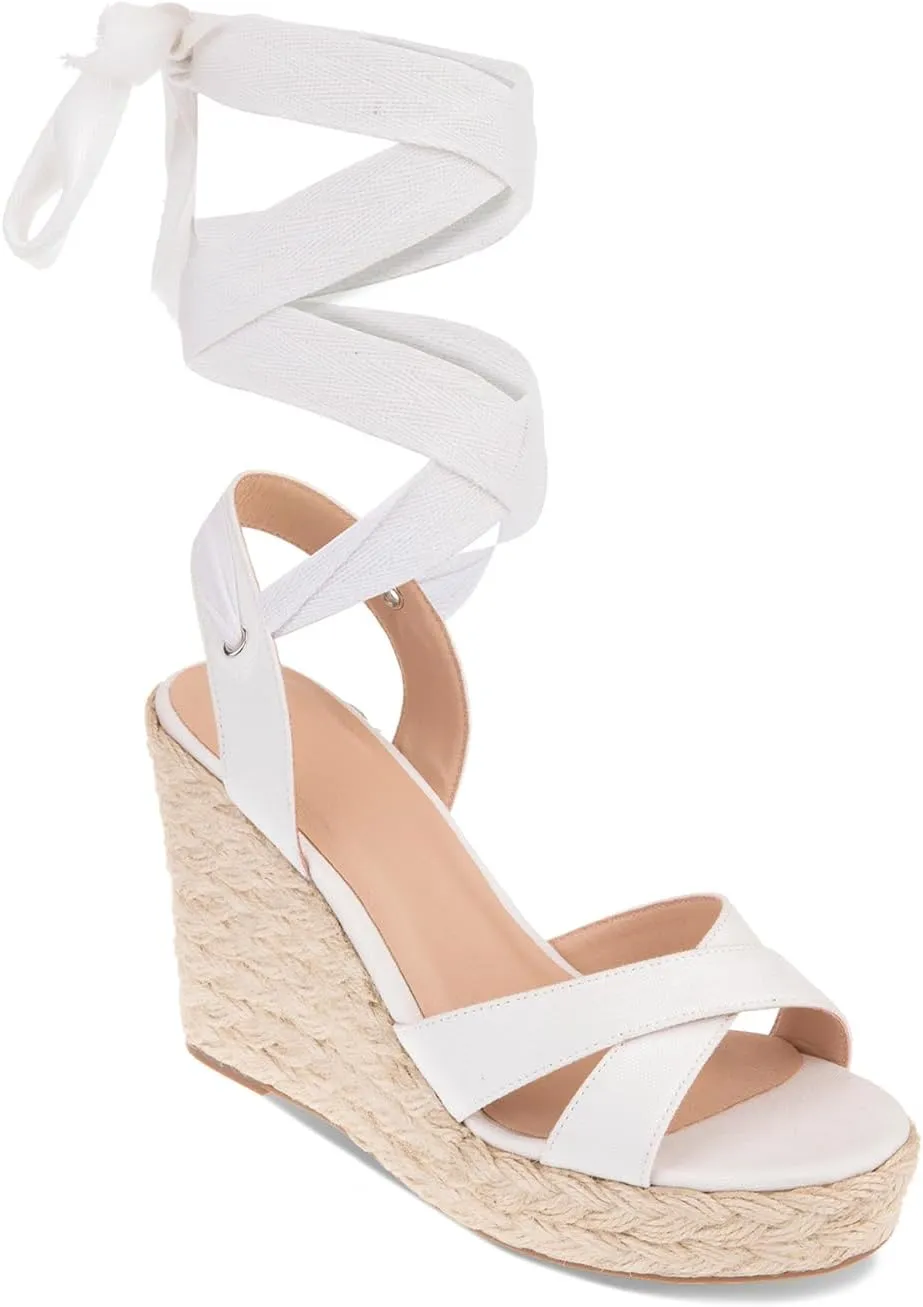 Women's Wedge Platform Espadrille Open Toe Lace-Up Sandals, Cross Strap Wedge Sandals Summer Espadrilles Ankle Strap Buckle Platform Sandals