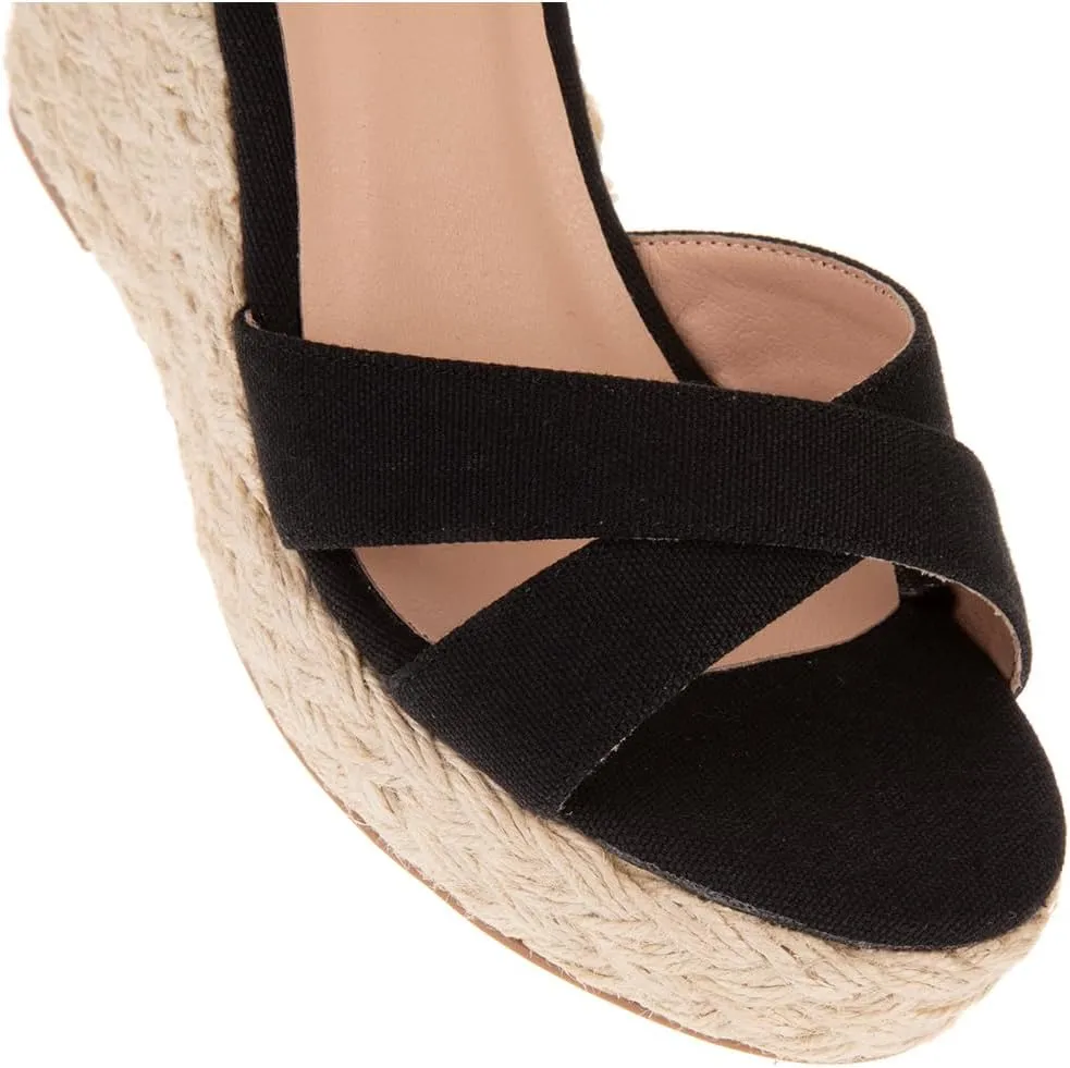 Women's Wedge Platform Espadrille Open Toe Lace-Up Sandals, Cross Strap Wedge Sandals Summer Espadrilles Ankle Strap Buckle Platform Sandals