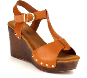 Women's Wedge Platform Sandal Elastic Ankle Strap High Heel Cork Slip On Casual Summer Shoes