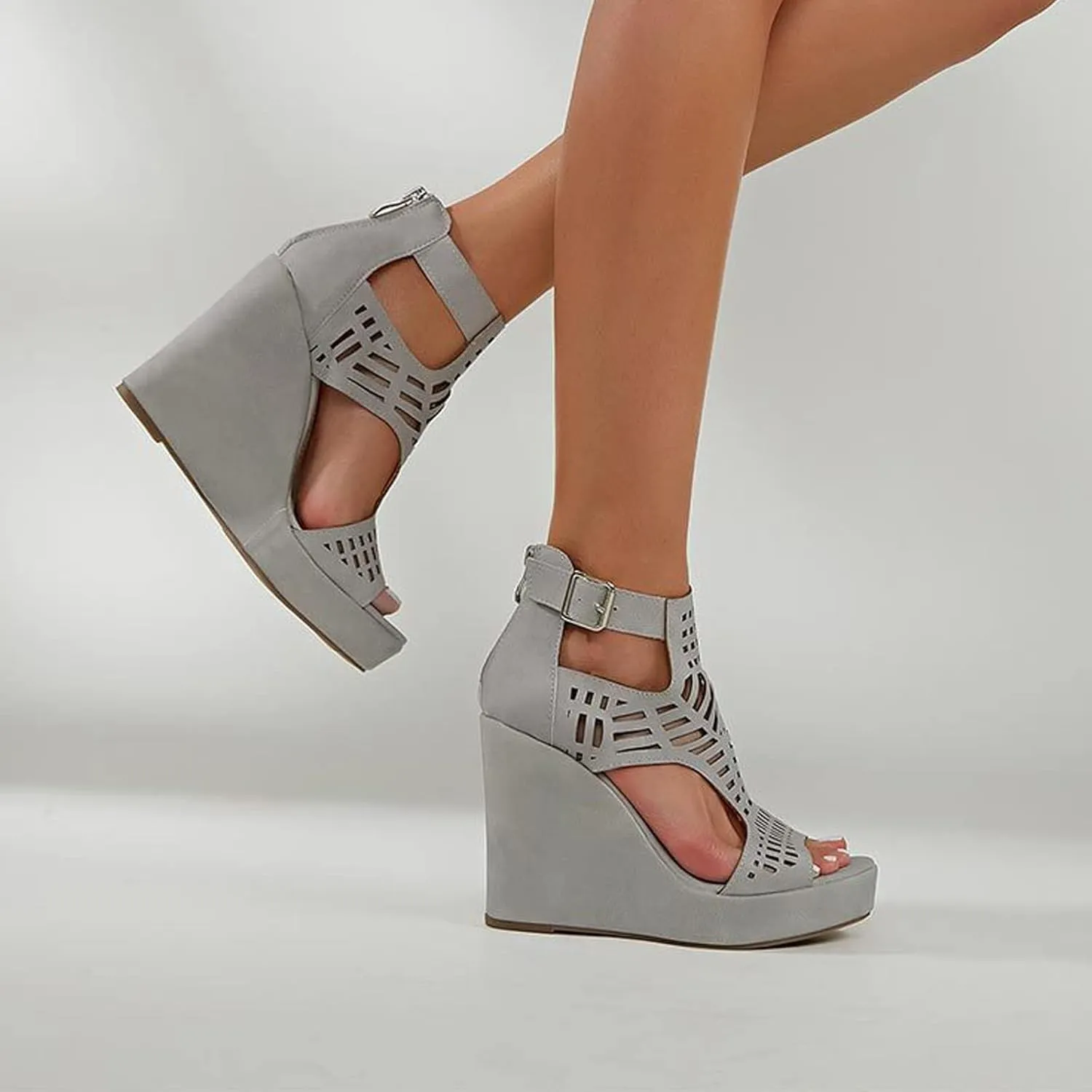 Women's Wedge Sandals Casual Summer Buckle Open Toe Ankle Strap Platform Wedge Heels