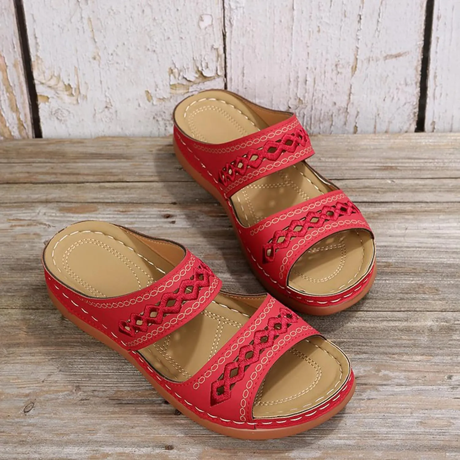 Women's Wedge Sandals - Wide Width, Arch Support, Slip On, Comfortable & Lightweight