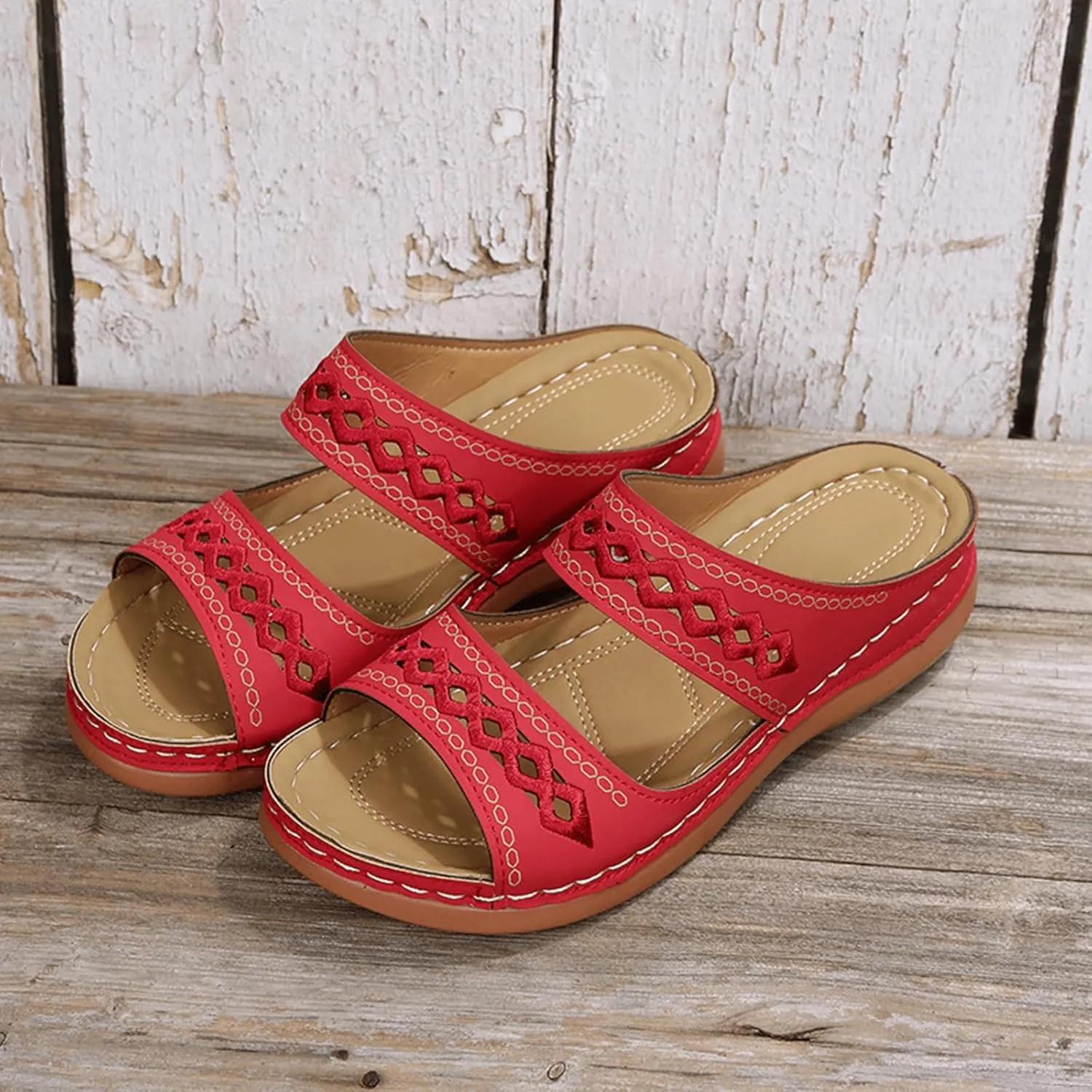 Women's Wedge Sandals - Wide Width, Arch Support, Slip On, Comfortable & Lightweight