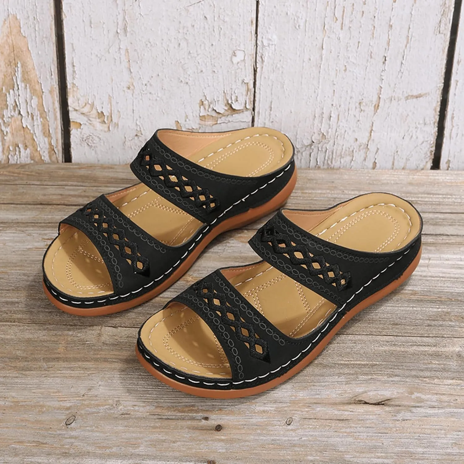 Women's Wedge Sandals - Wide Width, Arch Support, Slip On, Comfortable & Lightweight