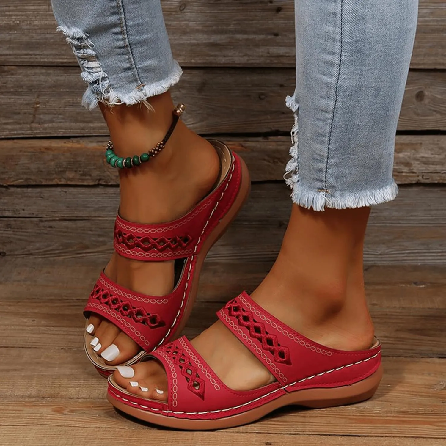 Women's Wedge Sandals - Wide Width, Arch Support, Slip On, Comfortable & Lightweight