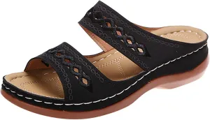 Women's Wedge Sandals - Wide Width, Arch Support, Slip On, Comfortable & Lightweight