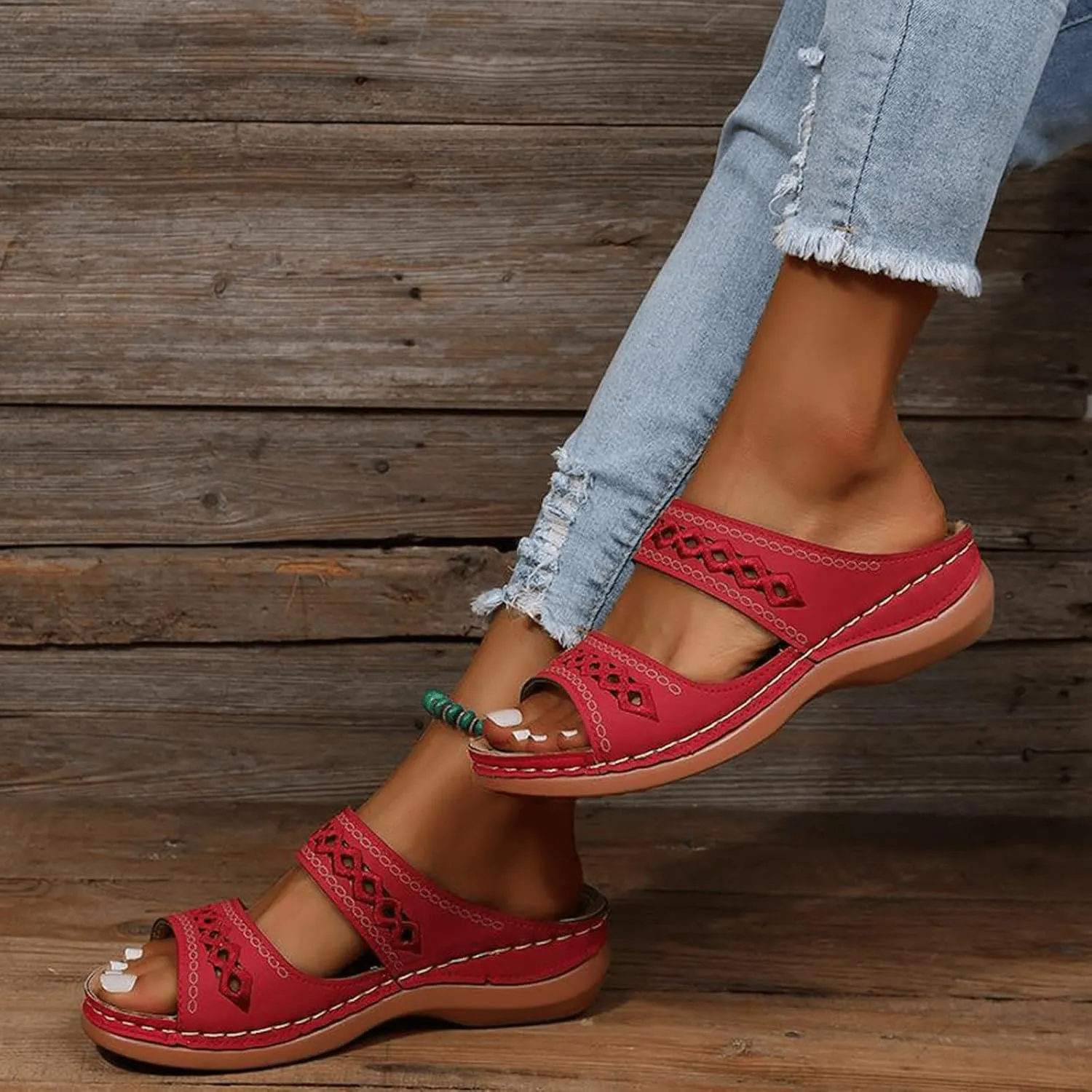 Women's Wedge Sandals - Wide Width, Arch Support, Slip On, Comfortable & Lightweight