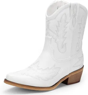 Women's Western Cowboy Booties Fashion Black Cowgirl Boots with Low Block Heel Embroidery Short Ankle Boots Walking Boots for Country Concert Disco Outfits