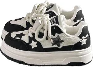 Womens Y2K Sneakers Chunky Cute Star Preppy Kawaii Platform Shoes Laces Up Streetwear for Women Girl Walking Fit Well