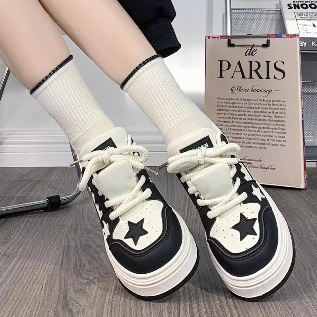 Womens Y2K Sneakers Chunky Cute Star Preppy Kawaii Platform Shoes Laces Up Streetwear for Women Girl Walking Fit Well