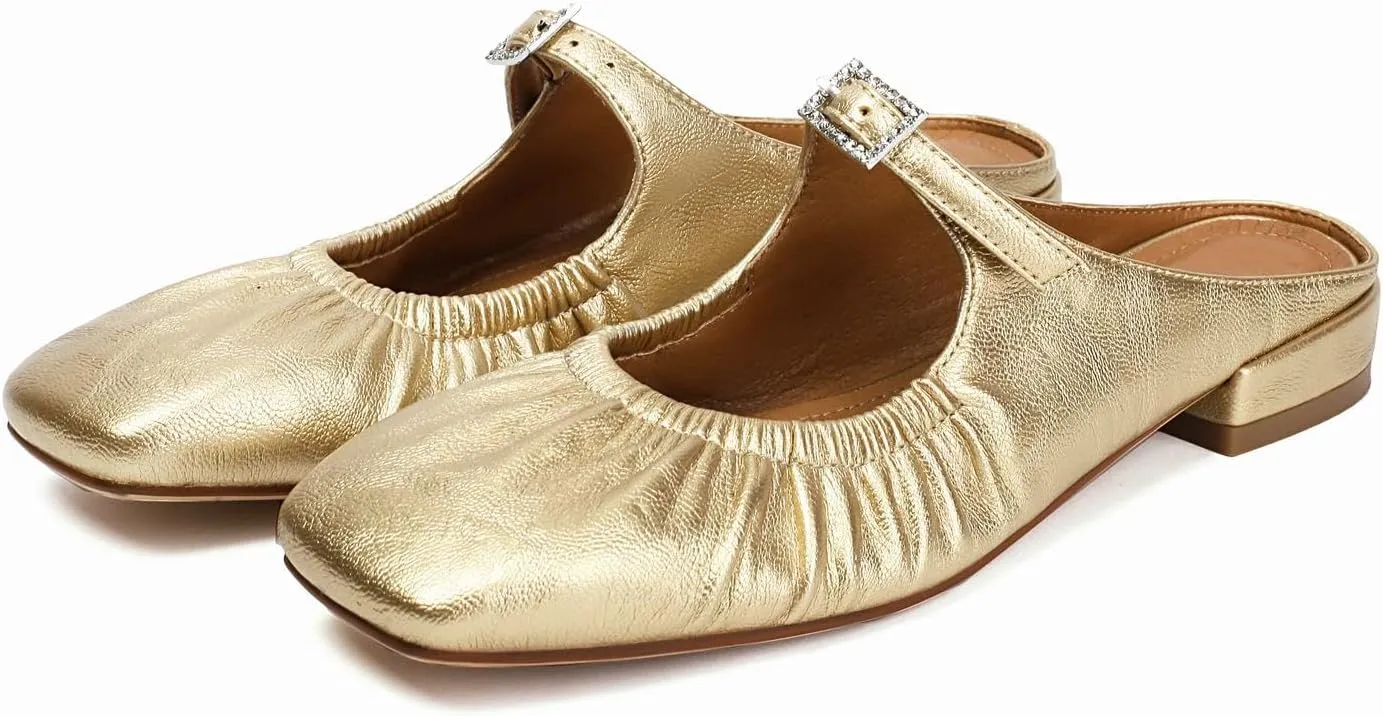 XIEDA Mules for Women Comfortable Flats Slip on Low Heel Backless Loafer Shoes