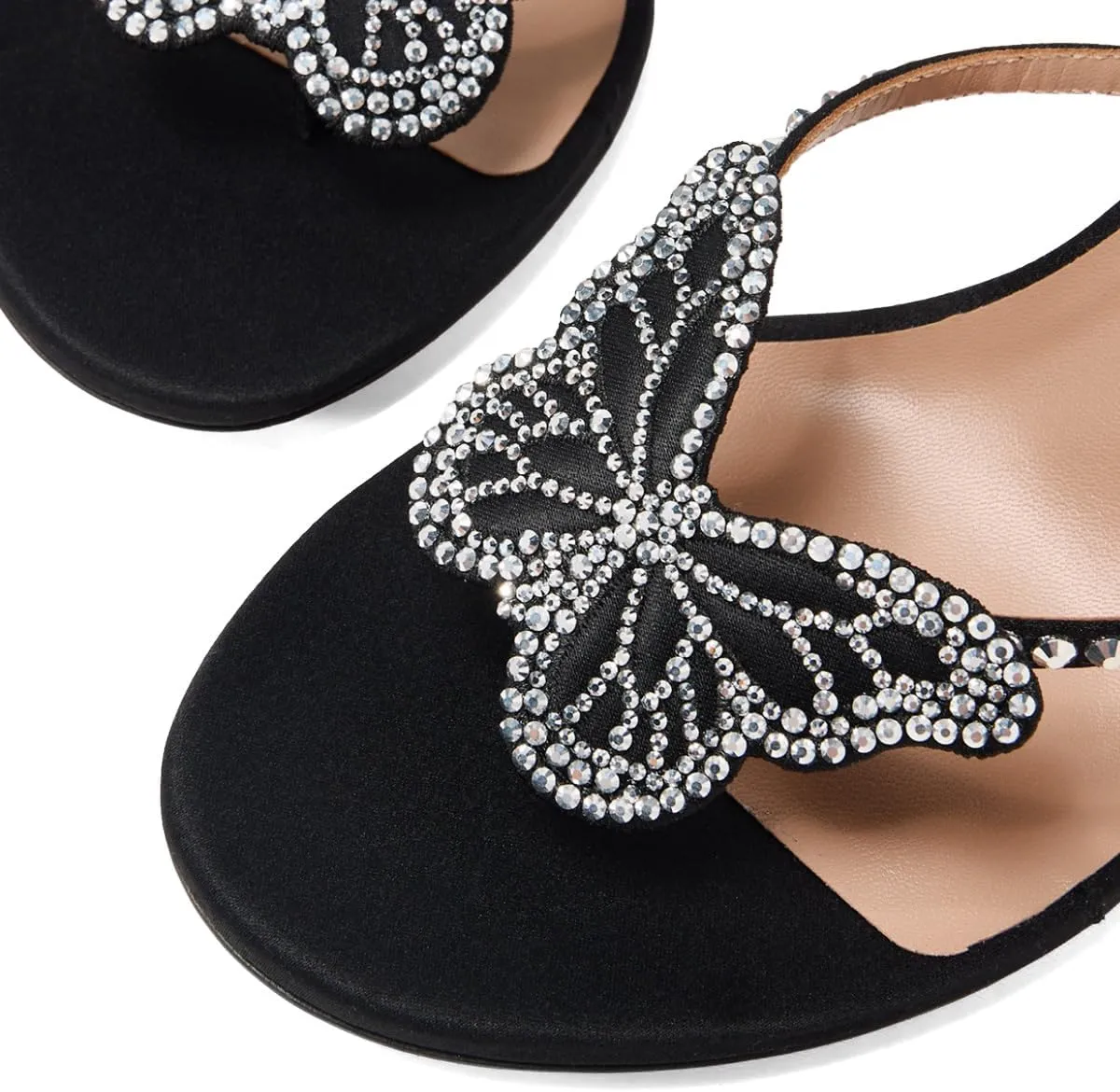 XYD Women Crystal Studs Bowknot Flip Flops High Heel Open Toe Butterfly Wing Heeled Sandals Fancy Holiday Cocktail Party Shoes