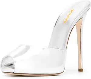 XYD Women Platform Slippers Slip On Stilettos Slides Sexy High Heel Mules Open Almond Toe Fashion Sandals Shoes