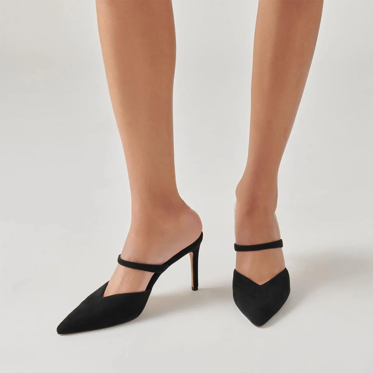 XYD Women Pointed Closed Toe Mules Single Strap Slip On Mid High Heels Sandals Stilettos Chic Ladies Spring Summer Dress Wedding Party Shoes